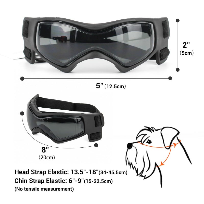 PETLESO Dog Goggles Medium Breed, Small Dog Sunglasses Anti-UV Goggles for Pet Eyes Protection, Adjustable Straps, Black M - Image 4