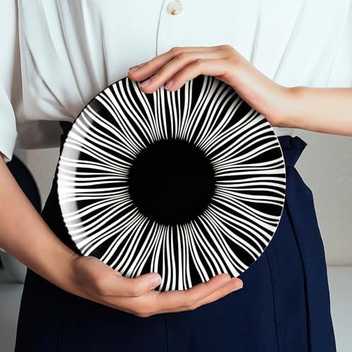 AYFDISHS Black and White Striped Ceramic Plates Set of 6-6 Inch Zebra Pattern Dessert & Appetizer Plates, Minimalist Porcelain Dish Set, Microwave, Oven & Dishwasher Safe - Image 5