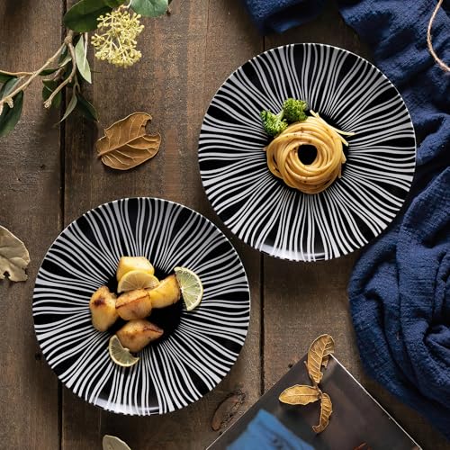 AYFDISHS Black and White Striped Ceramic Plates Set of 6-6 Inch Zebra Pattern Dessert & Appetizer Plates, Minimalist Porcelain Dish Set, Microwave, Oven & Dishwasher Safe - Image 4