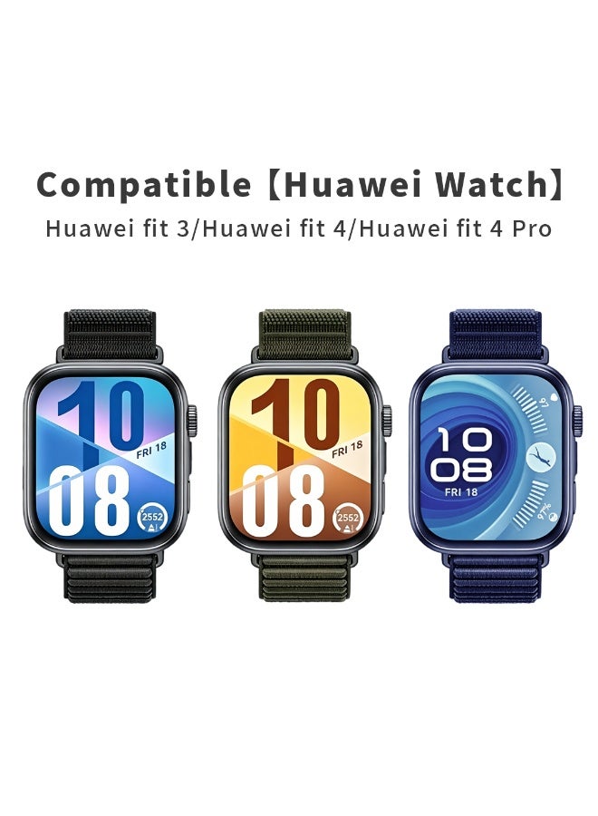 ESCASE 3 Packs Suitable for Huawei Watch Fit 3/Huawei Watch Fit 4/Pro Velcro Nylon Loop Strap, nylon strap with metal buckle,Black/Blue/Green - Image 3