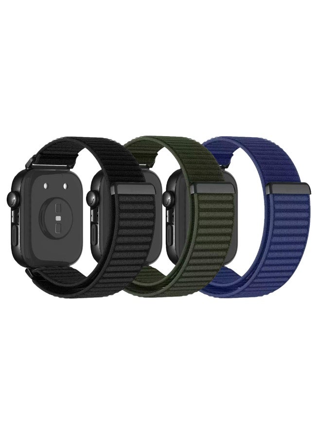ESCASE 3 Packs Suitable for Huawei Watch Fit 3/Huawei Watch Fit 4/Pro Velcro Nylon Loop Strap, nylon strap with metal buckle,Black/Blue/Green - Image 2