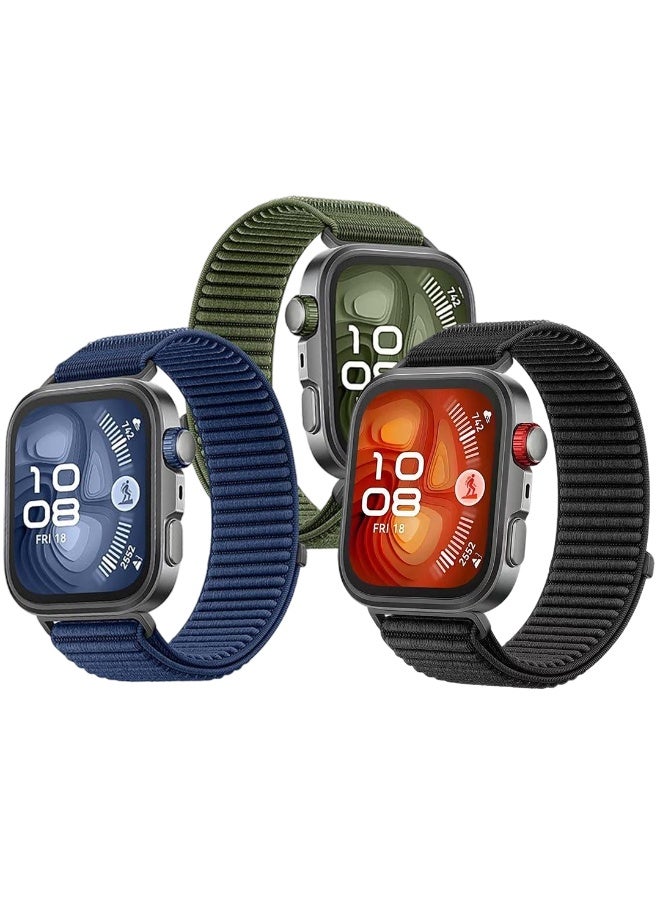 ESCASE 3 Packs Suitable for Huawei Watch Fit 3/Huawei Watch Fit 4/Pro Velcro Nylon Loop Strap, nylon strap with metal buckle,Black/Blue/Green - Image 4