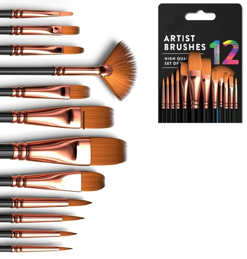 ECLET مجموعة فرش الرسم 12 احترافية برأس مدبب من شعر النايلون لفنانين الألوان الأكريليكية - Image 3