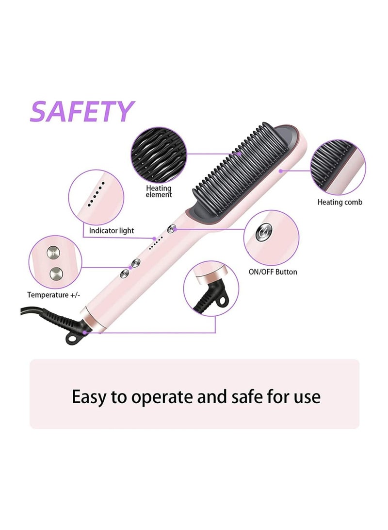 Ionic Hair Straightening Brush  Curling Iron 2-in-1, 30 Seconds Fast Heating Ceramic Hair Straightening Brush with Anti-Scald Function, 5 Temperature Settings, Suitable for All Hair Types - Image 5