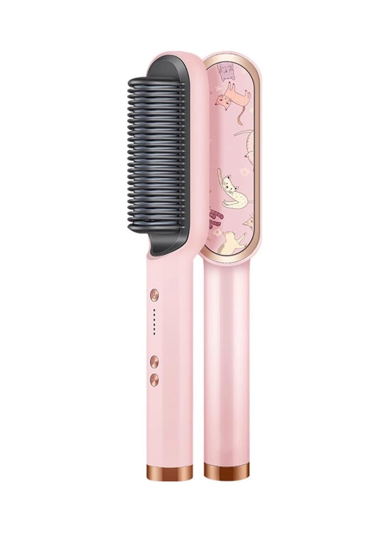 Ionic Hair Straightening Brush  Curling Iron 2-in-1, 30 Seconds Fast Heating Ceramic Hair Straightening Brush with Anti-Scald Function, 5 Temperature Settings, Suitable for All Hair Types - Image 1