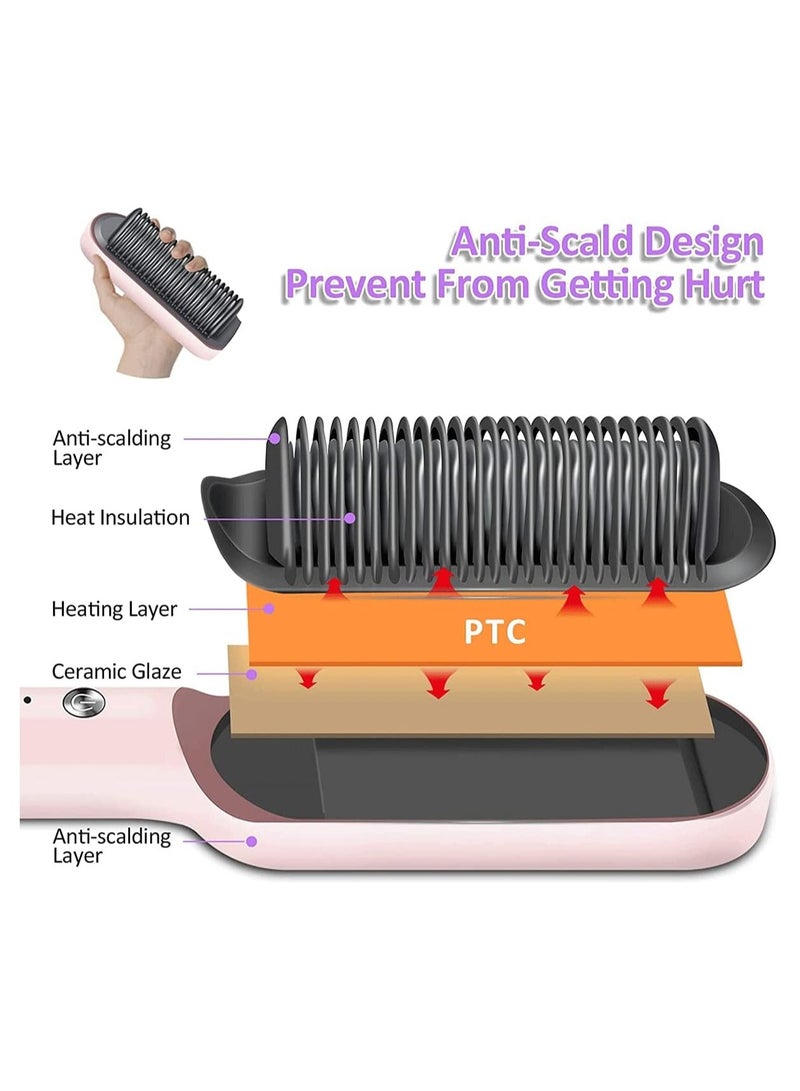 Ionic Hair Straightening Brush  Curling Iron 2-in-1, 30 Seconds Fast Heating Ceramic Hair Straightening Brush with Anti-Scald Function, 5 Temperature Settings, Suitable for All Hair Types - Image 3