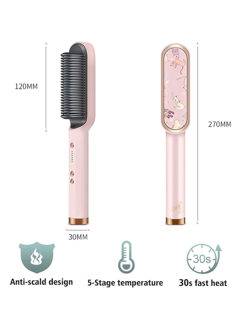 Ionic Hair Straightening Brush  Curling Iron 2-in-1, 30 Seconds Fast Heating Ceramic Hair Straightening Brush with Anti-Scald Function, 5 Temperature Settings, Suitable for All Hair Types - Image 2