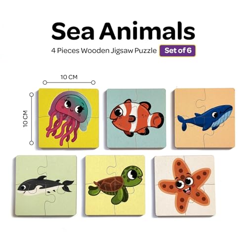 Mini Leaves Wooden Sea Animals Puzzle | 4-Piece Jigsaw Puzzles for Kids 2-5 Years | Educational Learning Toy for Toddlers | Preschool Activity for Shape & Color Recognition - Image 2