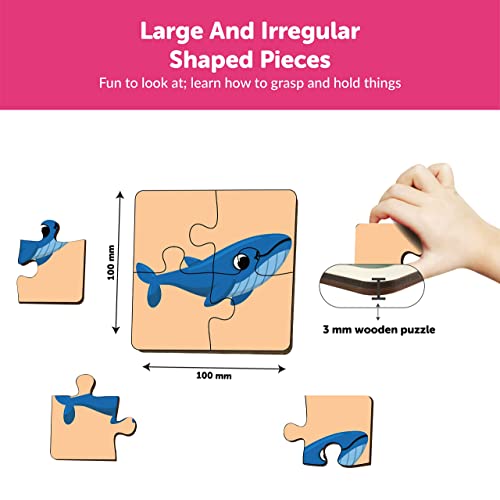 Mini Leaves Wooden Sea Animals Puzzle | 4-Piece Jigsaw Puzzles for Kids 2-5 Years | Educational Learning Toy for Toddlers | Preschool Activity for Shape & Color Recognition - Image 4