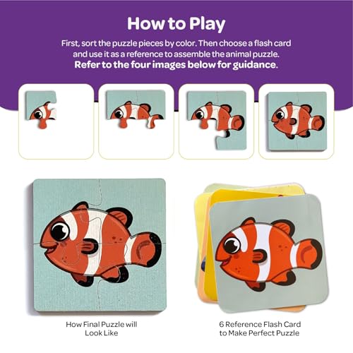 Mini Leaves Wooden Sea Animals Puzzle | 4-Piece Jigsaw Puzzles for Kids 2-5 Years | Educational Learning Toy for Toddlers | Preschool Activity for Shape & Color Recognition - Image 3