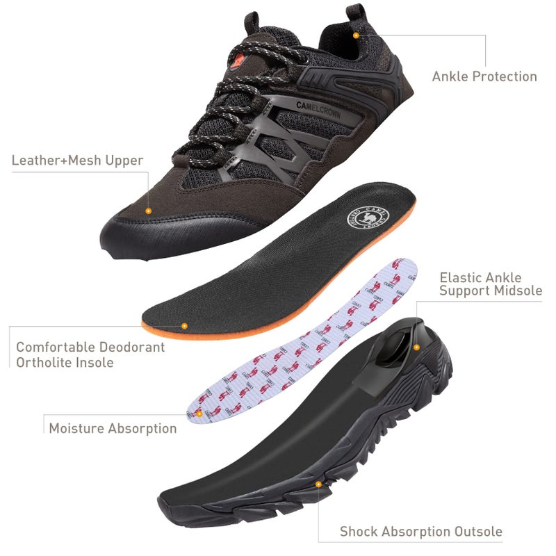 CAMEL CROWN Hiking Shoes Men Breathable Non-Slip Sneakers Lightweight Low Top for Outdoor Trailing Trekking Walking 7 Charcoal Grey - Image 3