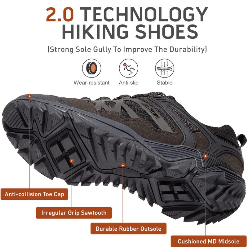 CAMEL CROWN Hiking Shoes Men Breathable Non-Slip Sneakers Lightweight Low Top for Outdoor Trailing Trekking Walking 7 Charcoal Grey - Image 2
