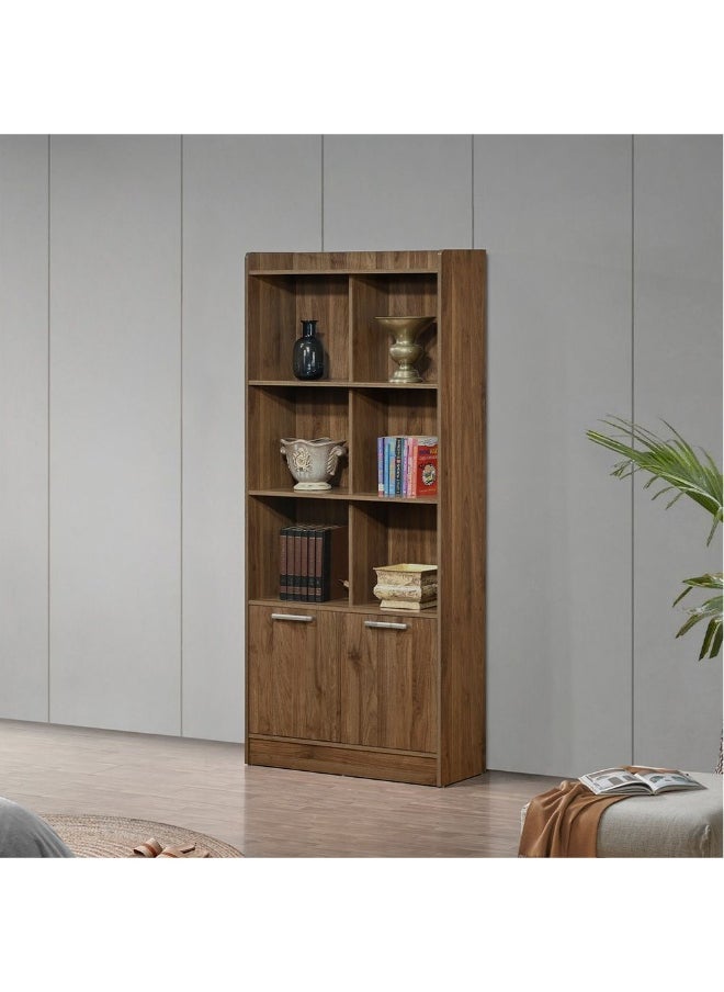 DANUBE HOME Supreme 2-Door Bookcase with Open Shelves – Modern Wooden Storage Cabinet for Books, Decor & Files – Living Room, Office, Study Furniture Organizer-Light Walnut  - Image 1