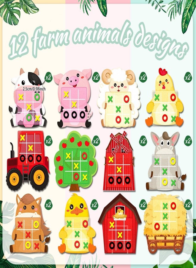 Wiwiqing 24 Pack Tic Tac Toe Farm Party Favors, Felt Travel Board Games Farm Animals Goodie Bags Stuffers Barnyard Cow Pig Sheep Strategic Toys for Birthday Gifts Prizes Themed Party Supplies - Image 3