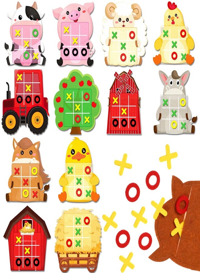 Wiwiqing 24 Pack Tic Tac Toe Farm Party Favors, Felt Travel Board Games Farm Animals Goodie Bags Stuffers Barnyard Cow Pig Sheep Strategic Toys for Birthday Gifts Prizes Themed Party Supplies - Image 1
