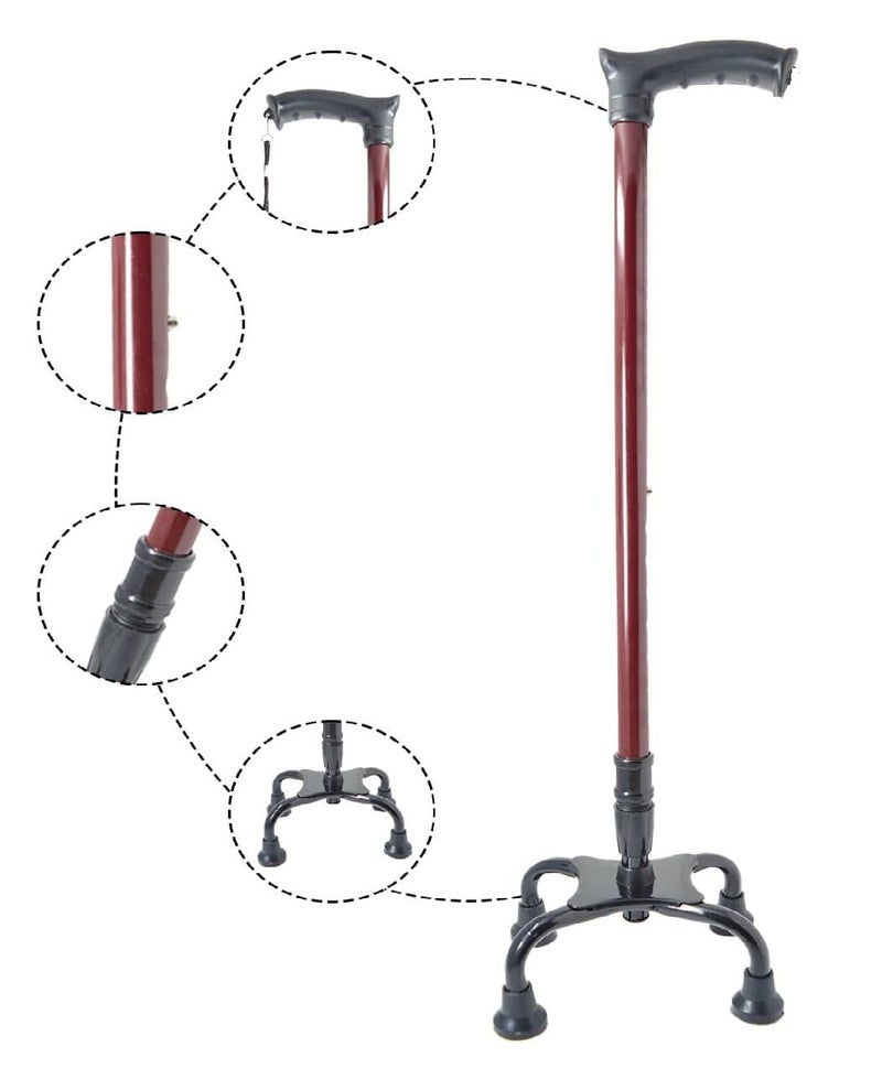MUBBA 4 Leg Walking Stick Height Adjustable Iron Stick Quadripod Stick Four Leg Brown - Image 1