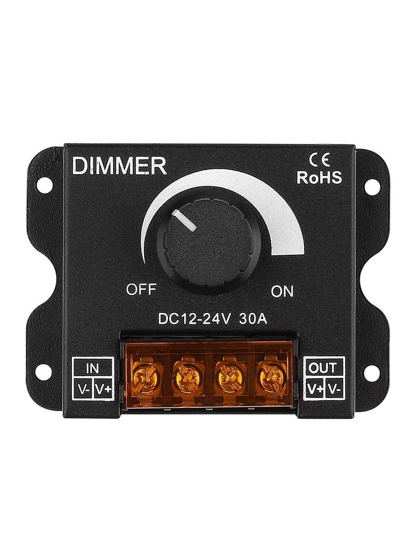 DC 12V to 24V 30A LED Light Strip Dimmer, PWM Dimming Controller with ON Off Switch Knob, Aluminum Case for 5050 3528 LED Strip Lights, Adjust Brightness with Precision - Image 1