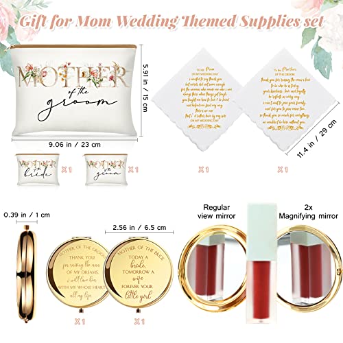Coume 6 Pack Mother of The Bride Gifts Mother of The Groom Gifts Set with 2 Flower Themed Cosmetic Bags 2 Makeup Mirror 2 Handkerchiefs for Women Wedding Engagement Proposal Bridal Shower - Image 3
