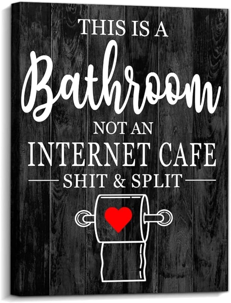 Creoate Funny Bathroom Sign Wall Art  Black Canvas Quote Decor for Bathroom  Washroom 12x15 Inch Ready to Hang