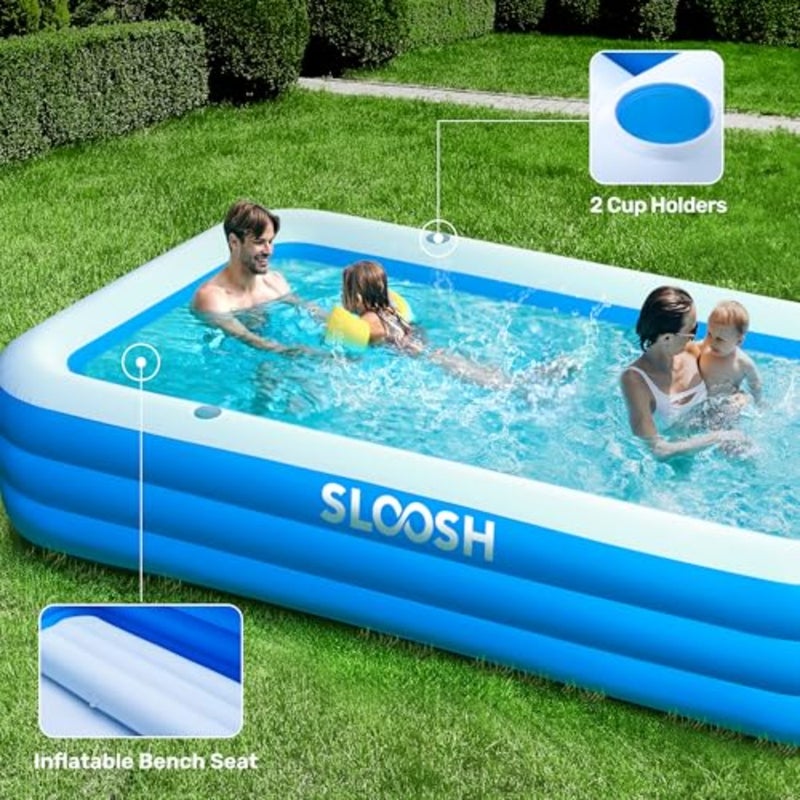 Inflatable Swimming Pool with Seats, 120" x 72" x 22" Full-Sized Blow Up Durable Thickened Above Ground Family Pool for Summer Water Party Backyard Garden Lawn, Blue - Image 5