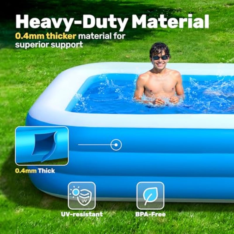 Inflatable Swimming Pool with Seats, 120" x 72" x 22" Full-Sized Blow Up Durable Thickened Above Ground Family Pool for Summer Water Party Backyard Garden Lawn, Blue - Image 2