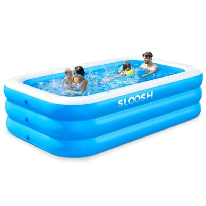 Inflatable Swimming Pool with Seats, 120" x 72" x 22" Full-Sized Blow Up Durable Thickened Above Ground Family Pool for Summer Water Party Backyard Garden Lawn, Blue - Image 1