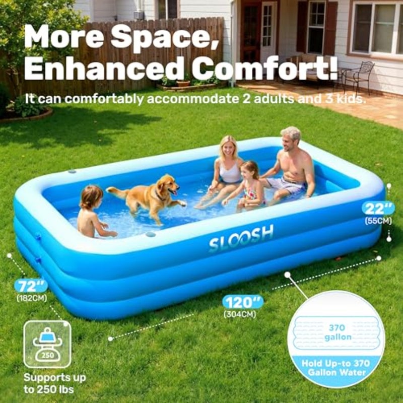 Inflatable Swimming Pool with Seats, 120" x 72" x 22" Full-Sized Blow Up Durable Thickened Above Ground Family Pool for Summer Water Party Backyard Garden Lawn, Blue - Image 4