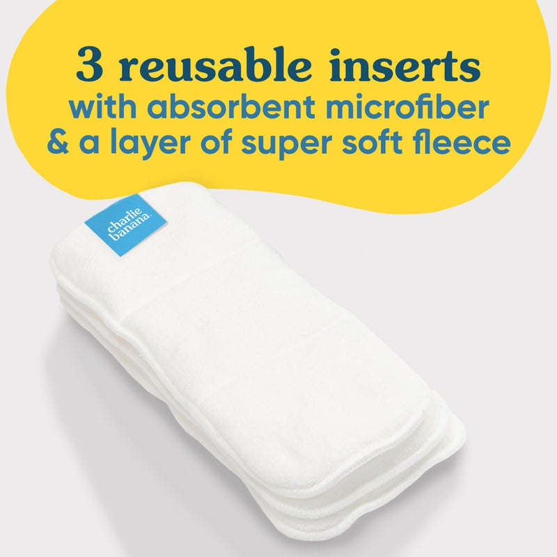 Charlie Banana Baby Super Absorbent Deluxe Reusable and Washable Fleece Inserts for Cloth Diapers, One Size, 3 Pack - Image 2