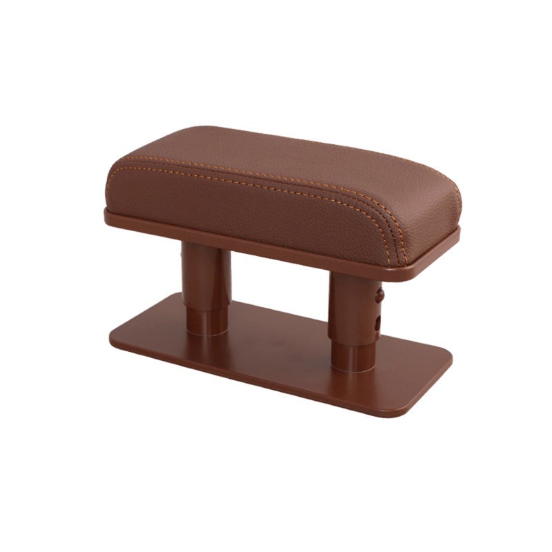 Car Armrest Left Elbow Support: Brown Soft PU Leather With Memory Foam, Adjustable Height 9cm/10.5cm/12cm - Easy To Install Reusable Glue Pad, Comfort Armrest Pad for Car Drivers Long-Driving Relief - Image 1