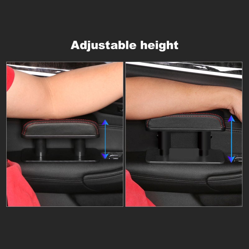 Car Armrest Left Elbow Support: Brown Soft PU Leather With Memory Foam, Adjustable Height 9cm/10.5cm/12cm - Easy To Install Reusable Glue Pad, Comfort Armrest Pad for Car Drivers Long-Driving Relief - Image 3