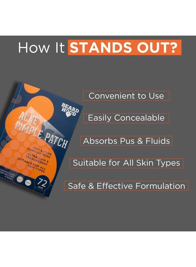 Beardhood Acne Pimple Patch | 72 Hydrocolloid Waterproof Patches | For Active Surface Acne | Absorbs Pimple Overnight, Reduces Excess Oil | For All Skin Types - Image 3