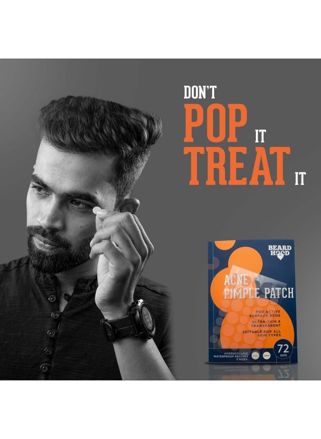 Beardhood Acne Pimple Patch | 72 Hydrocolloid Waterproof Patches | For Active Surface Acne | Absorbs Pimple Overnight, Reduces Excess Oil | For All Skin Types - Image 2