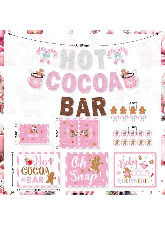 K KUMEED Hot Cocoa Bar Kit Pink Hot Cocoa Bar Banner Cute Gingerbread Man Sign Oh Snap Toppings Tent Cards Cup Tags Stickers for Winter Baby Shower Christmas Party Baby It's Cold Outside Decorations - Image 3
