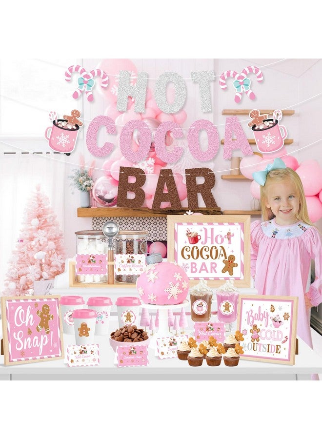 K KUMEED Hot Cocoa Bar Kit Pink Hot Cocoa Bar Banner Cute Gingerbread Man Sign Oh Snap Toppings Tent Cards Cup Tags Stickers for Winter Baby Shower Christmas Party Baby It's Cold Outside Decorations - Image 4