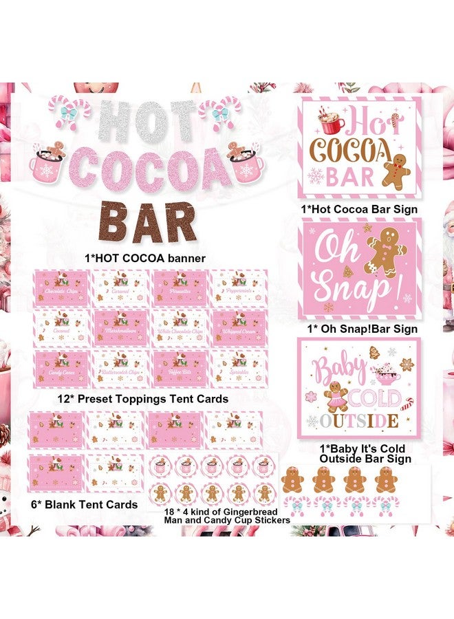 K KUMEED Hot Cocoa Bar Kit Pink Hot Cocoa Bar Banner Cute Gingerbread Man Sign Oh Snap Toppings Tent Cards Cup Tags Stickers for Winter Baby Shower Christmas Party Baby It's Cold Outside Decorations - Image 2