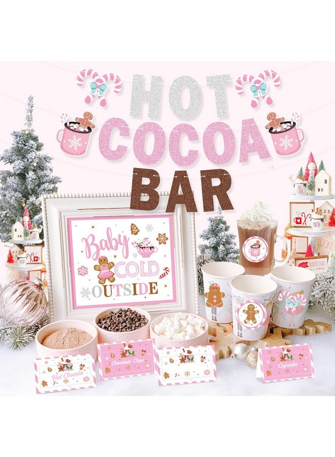 K KUMEED Hot Cocoa Bar Kit Pink Hot Cocoa Bar Banner Cute Gingerbread Man Sign Oh Snap Toppings Tent Cards Cup Tags Stickers for Winter Baby Shower Christmas Party Baby It's Cold Outside Decorations - Image 5
