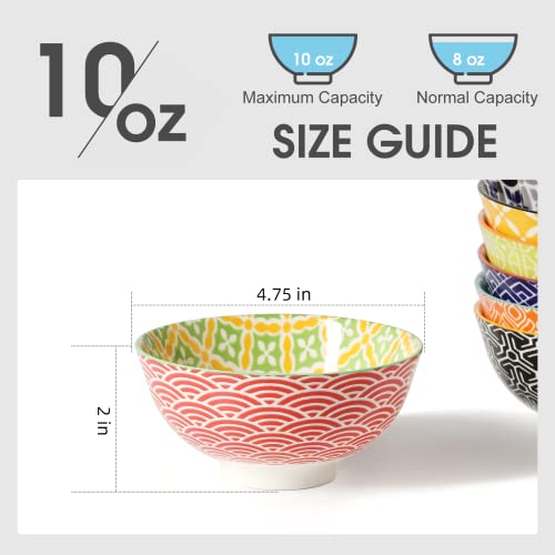 Metahom Dessert Bowls, Small Colorful Bowls 10 Oz, Ceramic Bowl Set for Ice Cream, Decorative Bowls for Snack Soup Condiments, Side Dishes, Set of 6 - Image 3