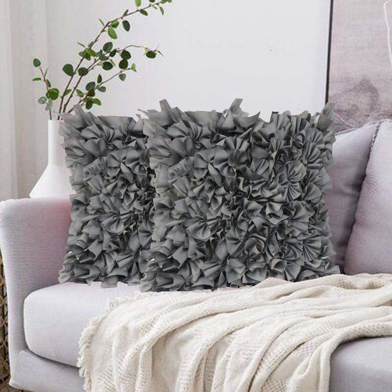 Dekor World Silk Ruffle Tikal Cushion Cover (Grey, Sham: 60x60cm or 24x24 Inches) - Image 5