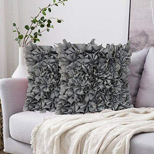 Dekor World Silk Ruffle Tikal Cushion Cover (Grey, Sham: 60x60cm or 24x24 Inches) - Image 1