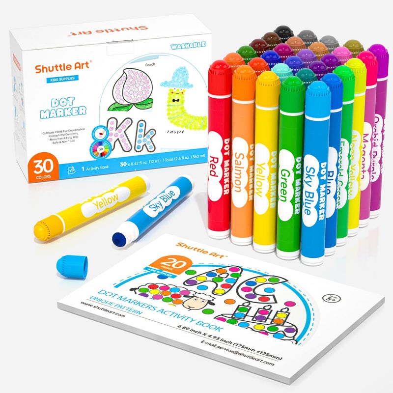 Shuttle Art Dot Markers, 30 Colors Washable for Toddlers with Free Activity Book, Bingo Daubers Supplies for Kids Preschool Children, Non Toxic Water-Based Dot Art Markers - Image 1