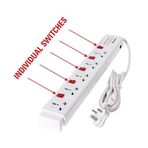 HuntKey HuntKey PVC 5 Socket Surge Protector with Individual Switches Overload Protection Copper Material Body and Smart IC Technology Extension Cord White  - Image 4