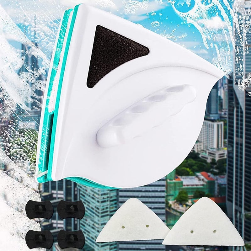 Magnetic Window Glass CleanerDoubleSided Window CleanerDoubleSide Glazed Two Sided Wiper with 2 Extra Cleaning Cotton Squeegee Washing Equipment Household Magnet with Anti Falling Rope