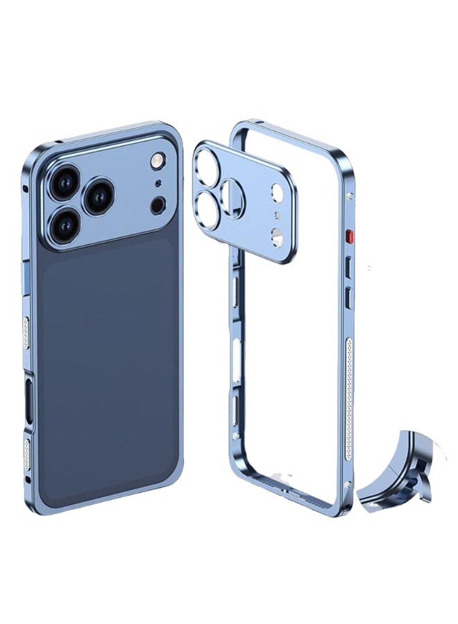 عام غطاء هاتف فاخر بإطار معدني لآيفون 17 برو ماكس: درع من سبائك الألومنيوم مع مشبك قابل للفصل، غطاء مقاوم للصدمات.