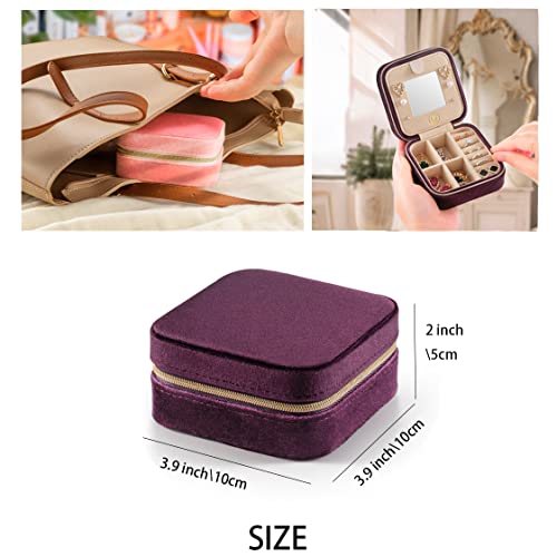 ZPROW Plush Velvet Travel Jewelry Case, Travel Jewelry Organizer, Jewelry Travel Case, Travel Jewelry Box, Small Jewelry Case for Women,Jewelry Travel Box, Earring Organizer with Mirror - Purple - Image 5
