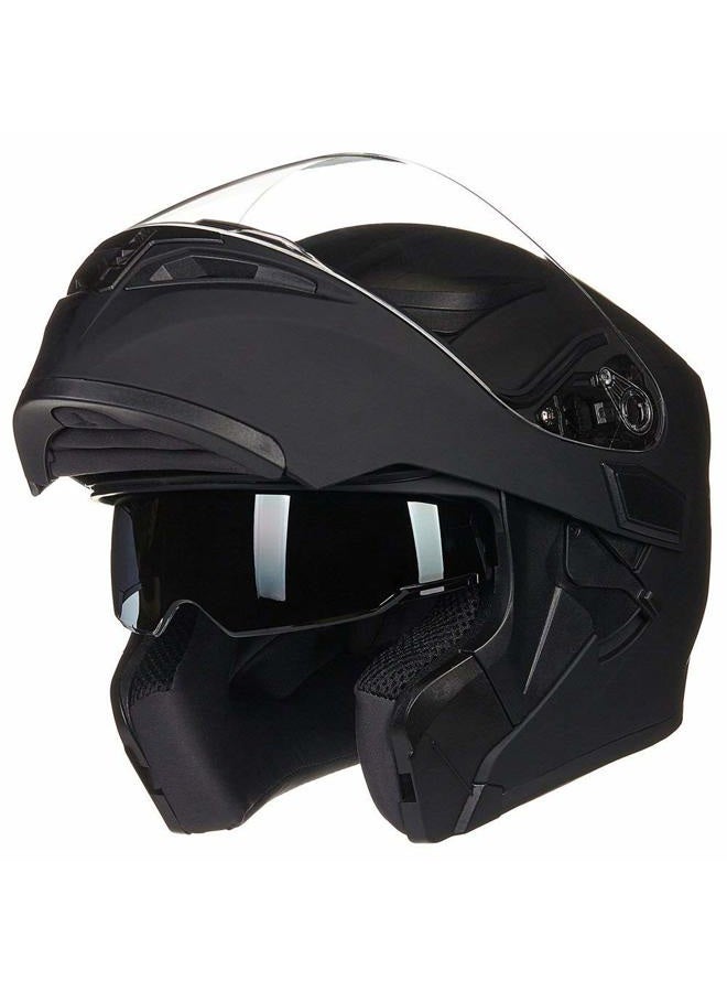 ILM Motorcycle Dual Visor Flip up Modular Full Face Helmet DOT LED Light Model 902L (M, Matte Black - LED) - Image 2
