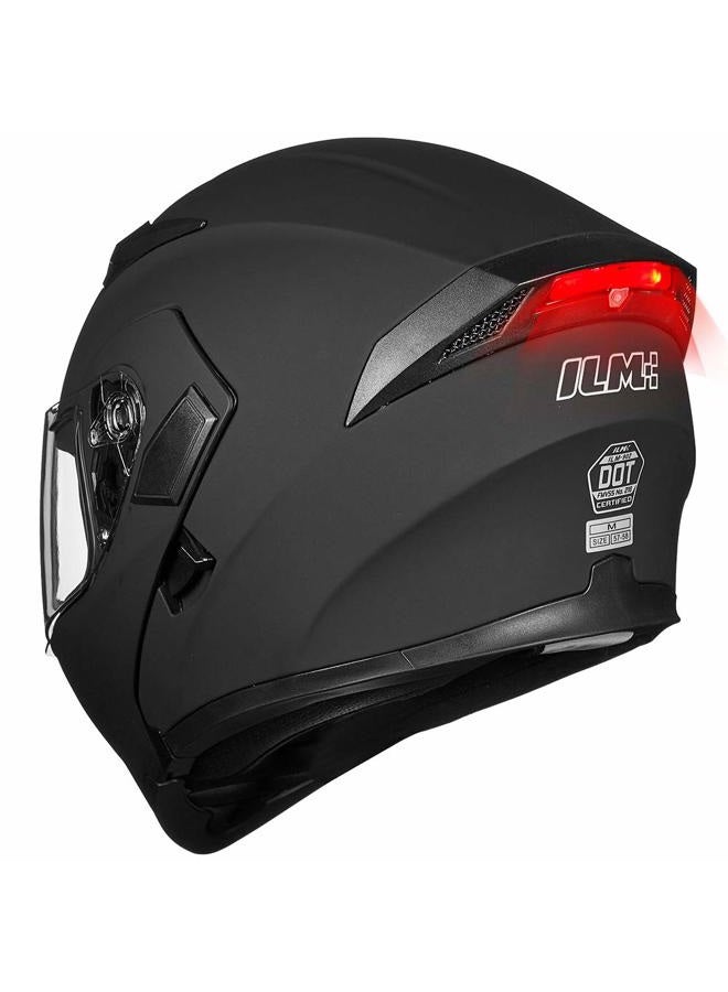 ILM Motorcycle Dual Visor Flip up Modular Full Face Helmet DOT LED Light Model 902L (M, Matte Black - LED) - Image 1