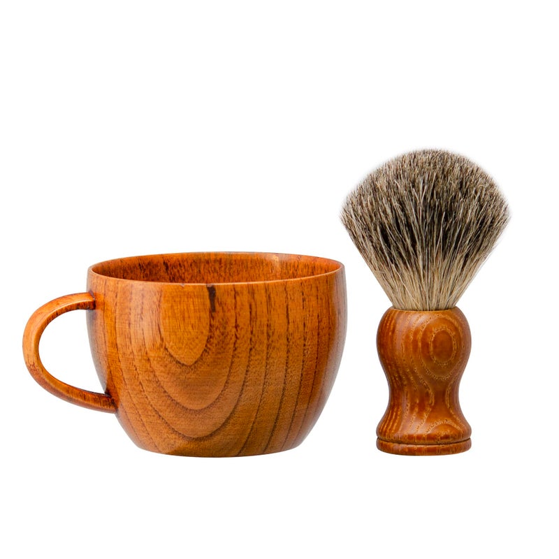 Grandslam Shaving Brush Set Pure Badger Hair Shaving Brush with Solid Wood Handle and Wooden Shaving Soap Bowl for Men Easy to Lather Fits Wet Shavingâ€¦ - Image 1