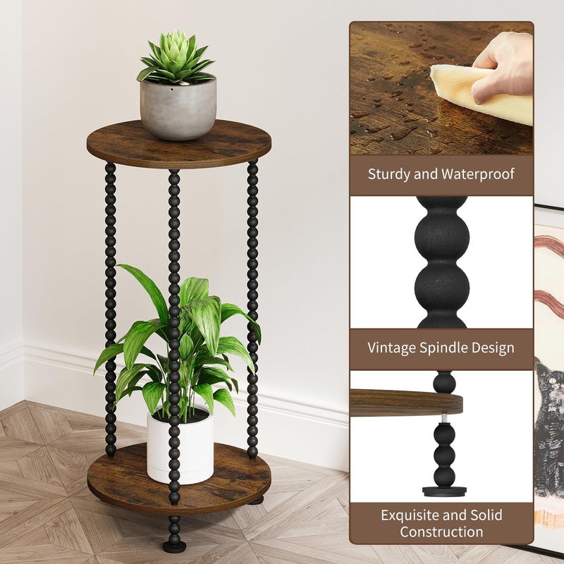 YINMIT Plant Stands Indoor, 2 Tier Small Plant Stand, Round Flower Pot Stand, Corner Plant Stands for Indoor Plants, Plant Tables Indoor, Planter Pot Holder for Balcony Garden Patio Living Room - Image 5