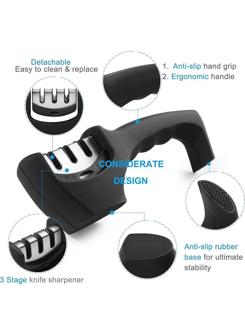 Beauenty Professional Knife Sharpener, 3 Stage Manual Sharpeners for Sharpening Kitchen Knives, Ingenious Sharpening Tool with Anti-slip Base and Ergonomic Design. For Home Cooking and Chef. - Image 3