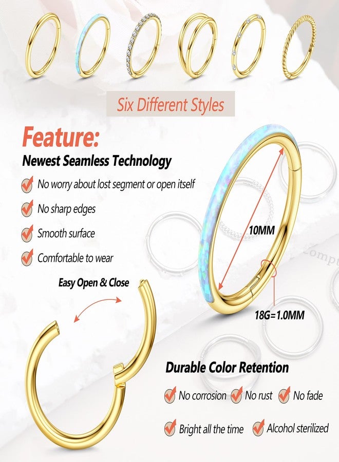 Besteel 18G Surgical Steel Nose Rings Hoop for Women Men Small Opal CZ Clicker Hinged Septum Piercing Jewelry Lip Helix Cartilage Conch Tragus Rook Daith Earrings Gold-tone 10MM - Image 3